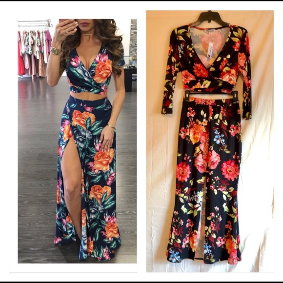 Dresses & Skirts - Black And Floral Print Skirt Set